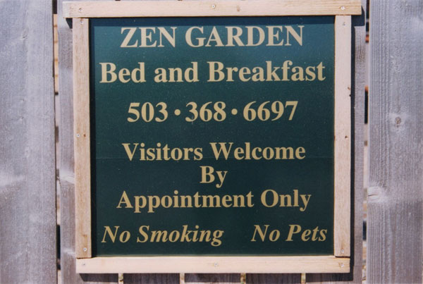 Zen Garden Bed and Breakfast informational sign